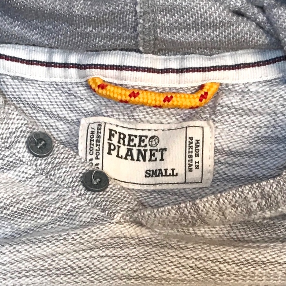 Free Planet Hoodie. Heather Grays.  Raglan Sleeve. Adult Small. NWOT. - Picture 7 of 12